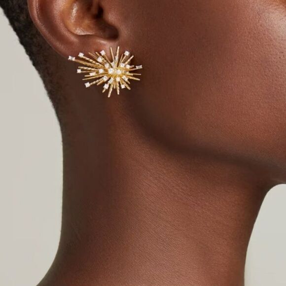 New ZARA Starbrust cz Stud Earrings Firework Star - Picture 2 of 11